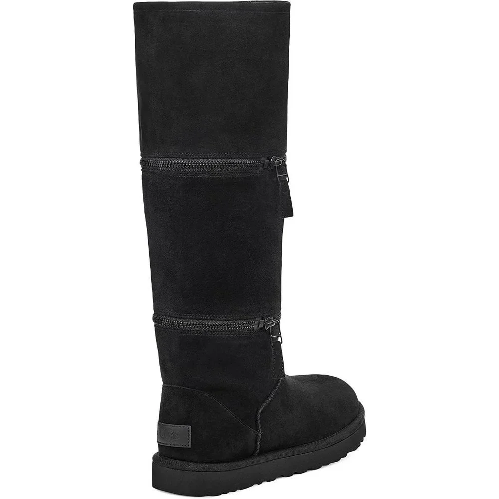 NIB UGG WOMEN'S‎ ULTRA TALL SUEDE SHEARLING LINED ZIPPER ACCENT BOOTS BLACK